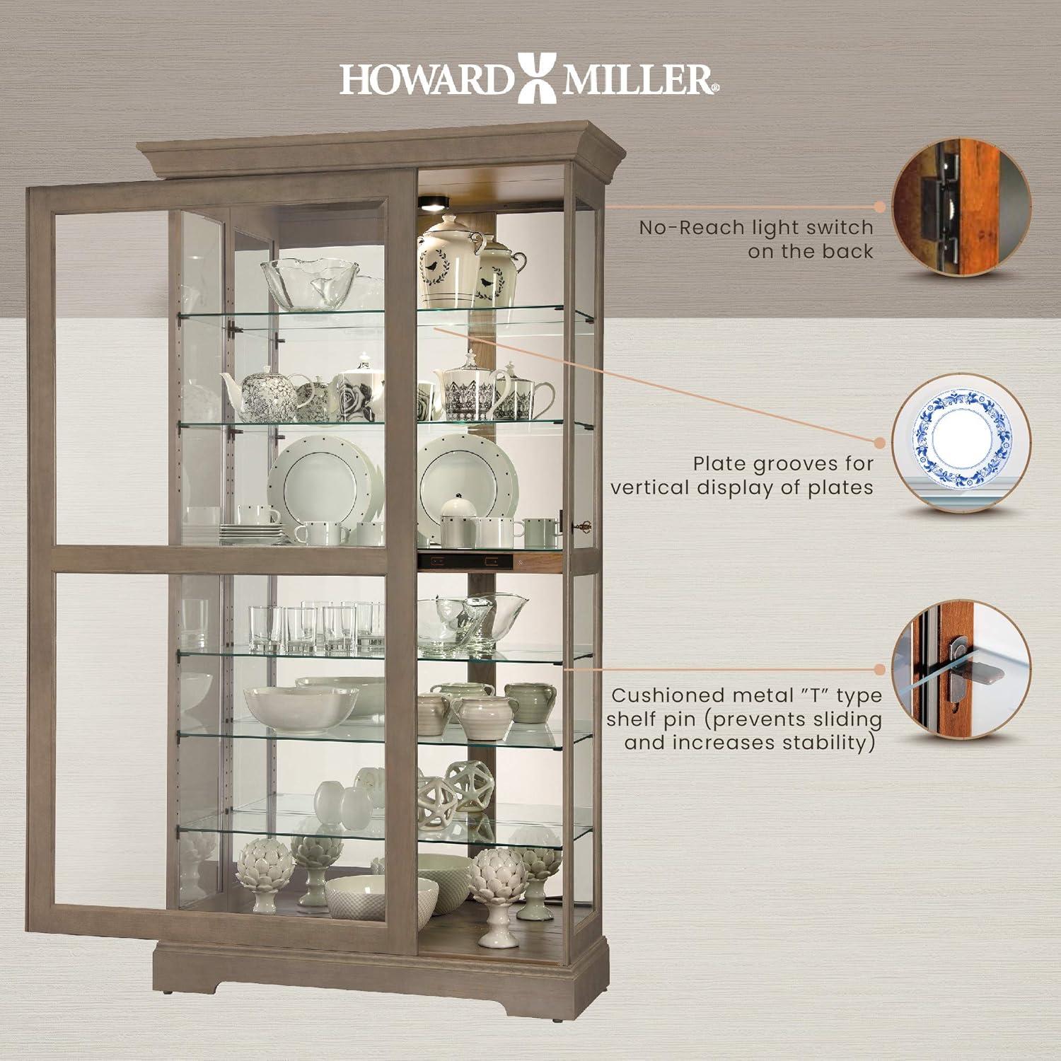 Transitional Gray-Brown Lighted Curio Cabinet with Adjustable Shelves