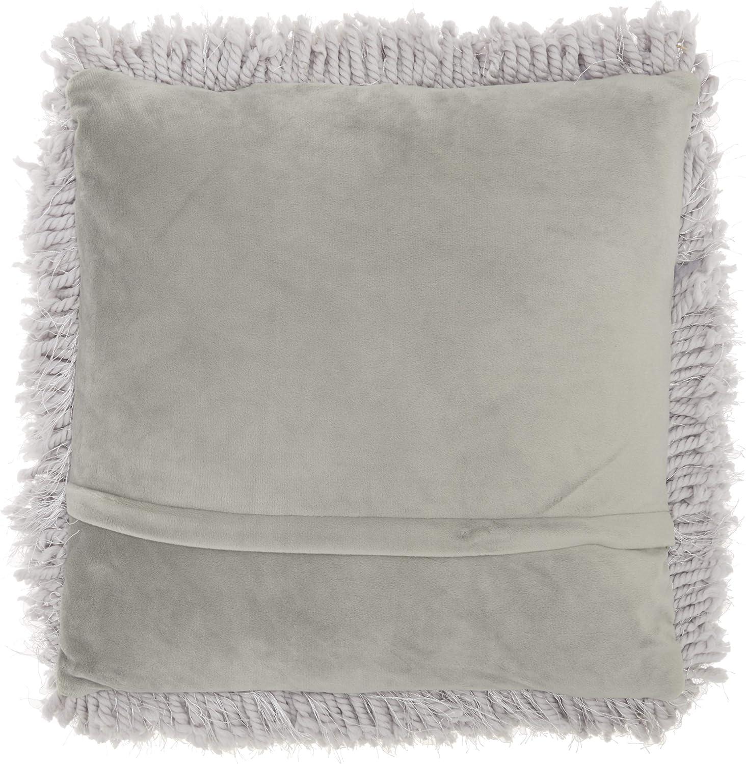 Nourison Shag Light Grey Decorative Throw Pillow , 18" x 18"