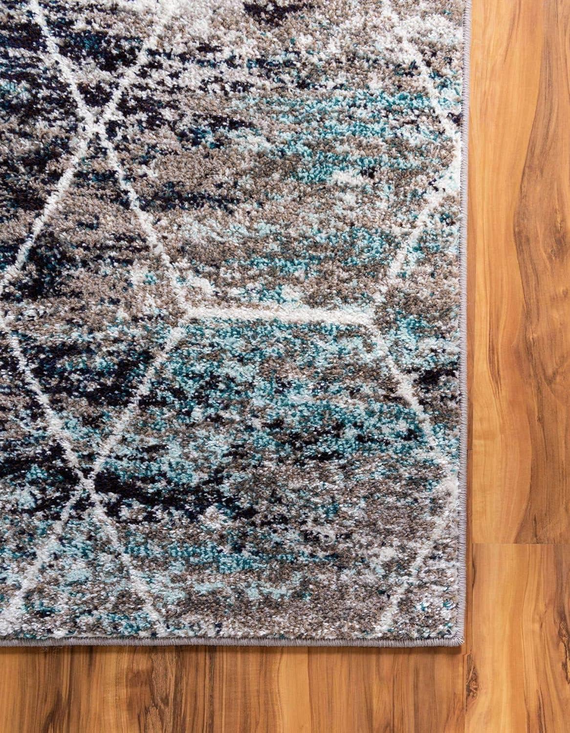 Unique Loom 6' 0 x 6' 0 Trellis Frieze Geometric Blue Multi Area Rug