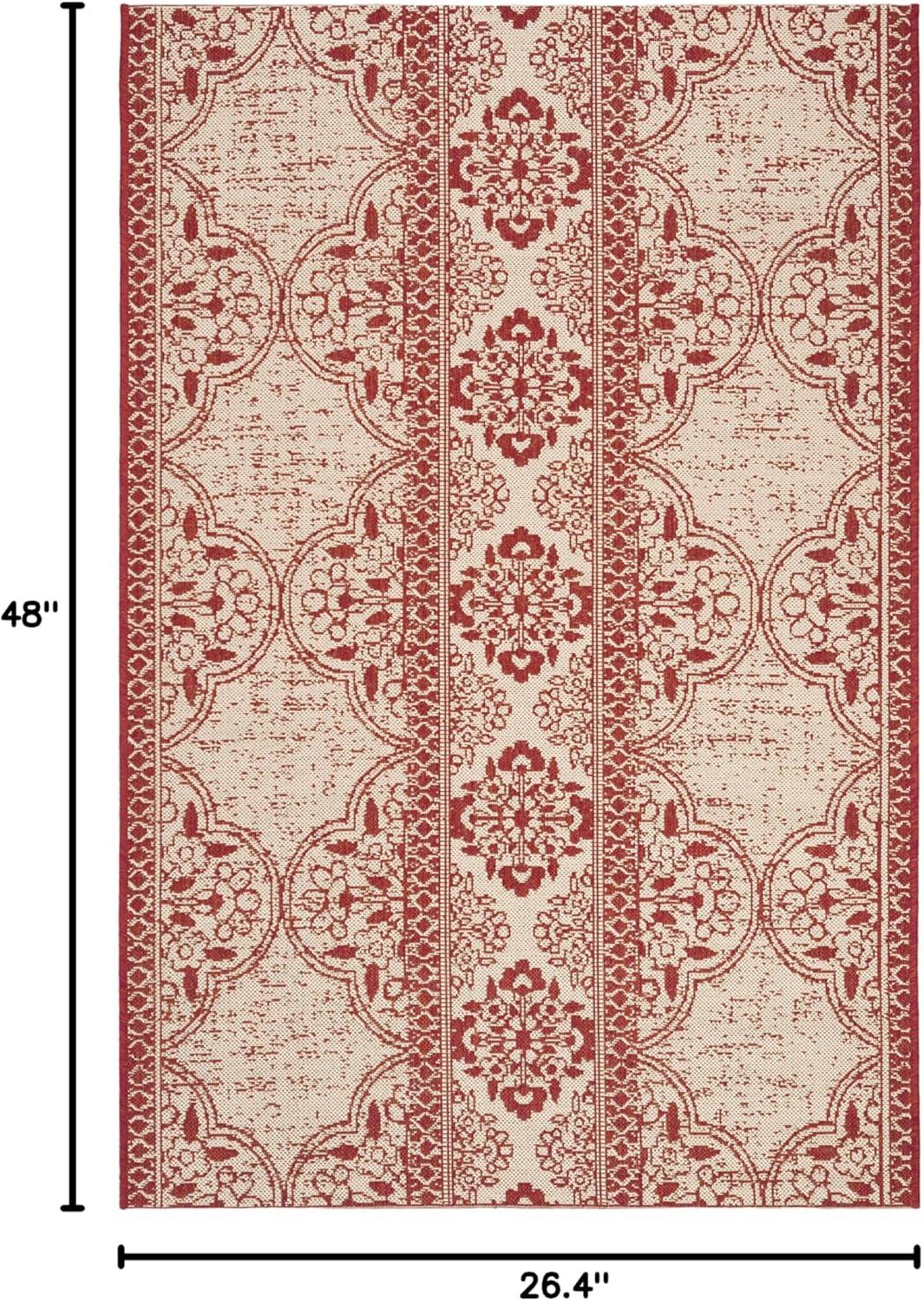 Red Geometric Synthetic Non-slip Indoor/Outdoor Rug 48" x 26"