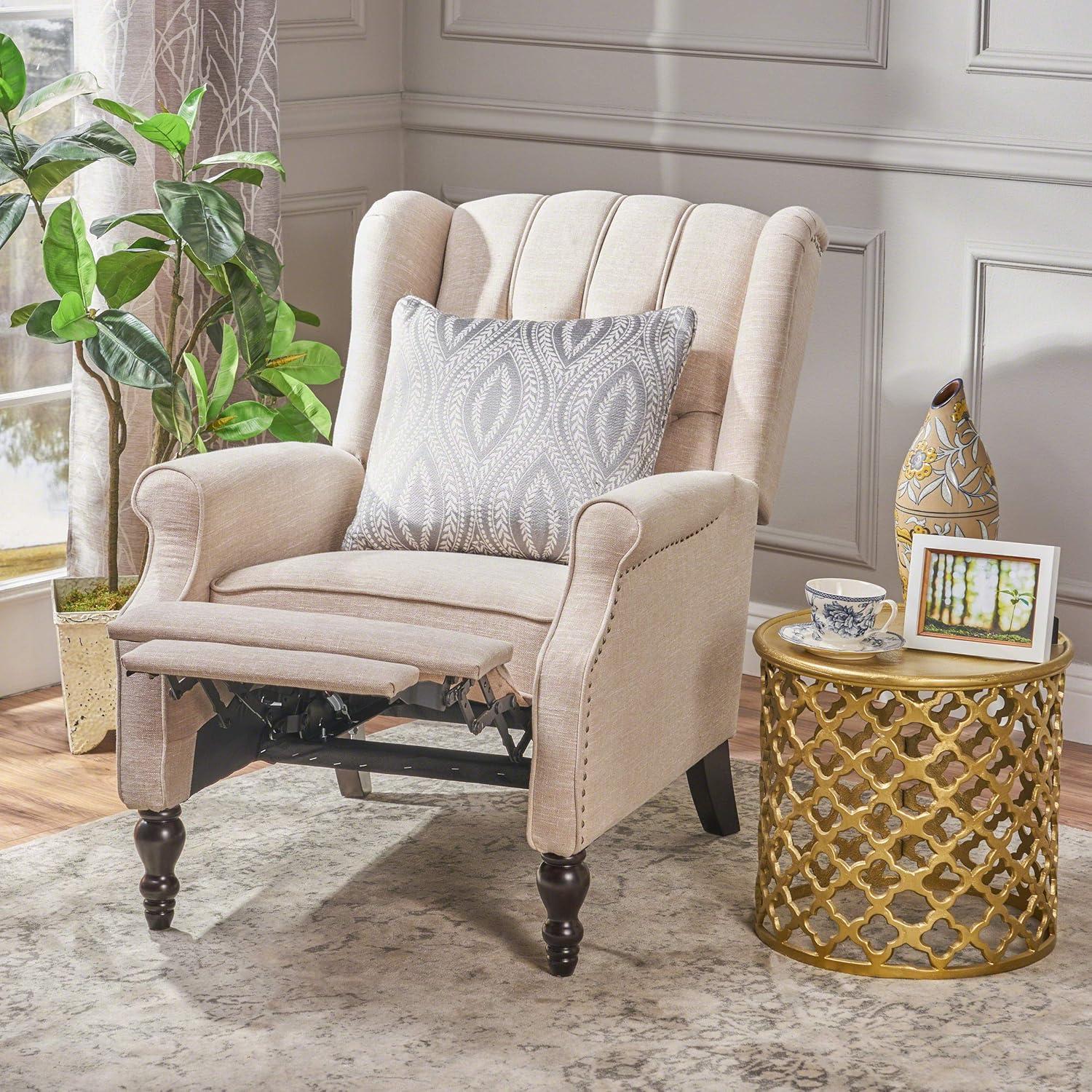 Elizabeth Light Beige Tufted Fabric Recliner Chair