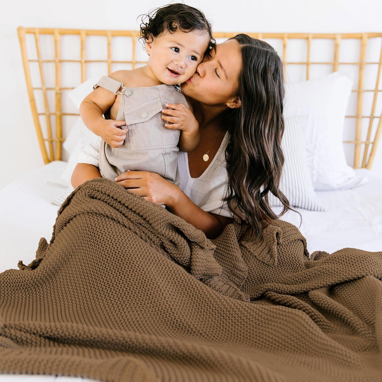 MakeMake Organics MakeMake Organics Organic Cotton Throw Blanket GOTS Certified Organic Knit Blanket Couch Bed Neutral Fall Colors Soft Cotton Throw Blanket Large (50x60, Sand)