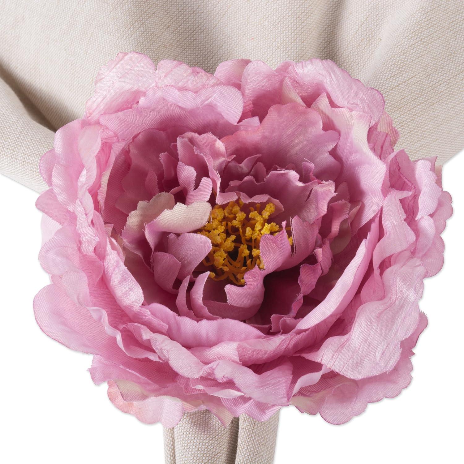 E-Living Store Polyester Fabric Peony Flower Napkin Rings in Pink (Set of 4)