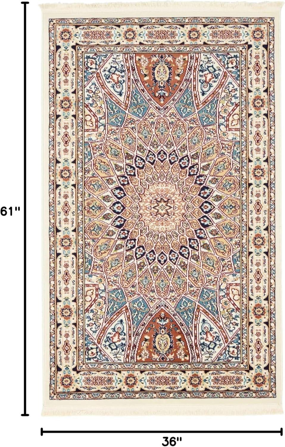 Rugs.com Rabia Collection Rug – 3' x 5' Ivory Low Rug Perfect For Entryways, Kitchens, Breakfast Nooks, Accent Pieces