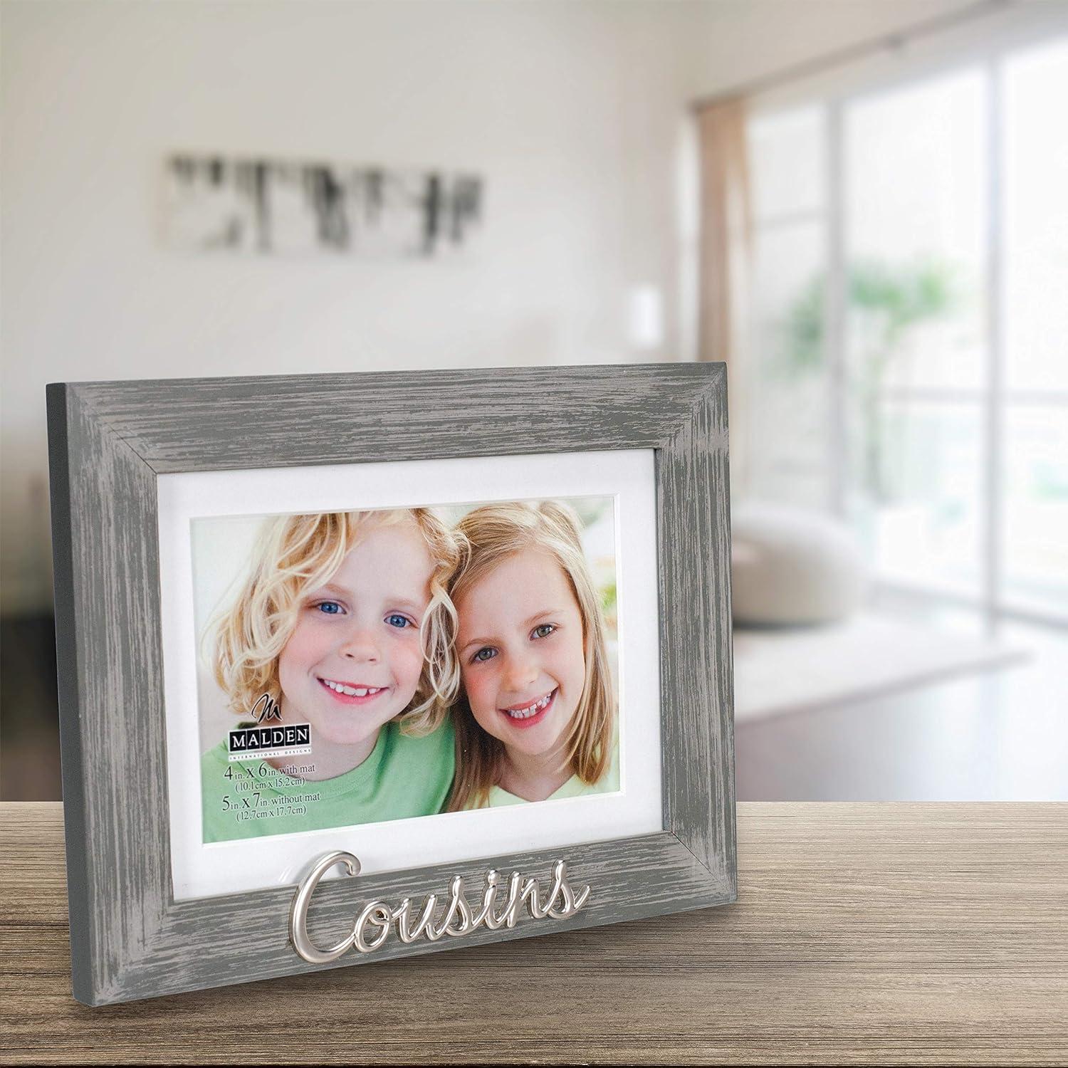 Gray Rustic Wood Grain Cousins Picture Frame with Silver Attachment