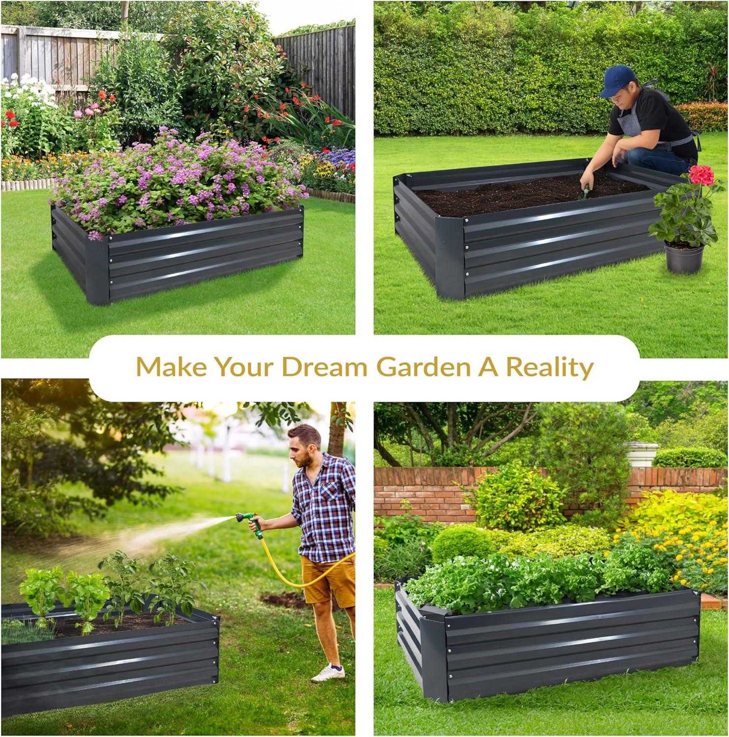 Sunnydaze Hot Dip Galvanized Steel Raised Garden Bed for Plants, Vegetables, and Flowers - 48" L x 11.75" H - Dark Gray