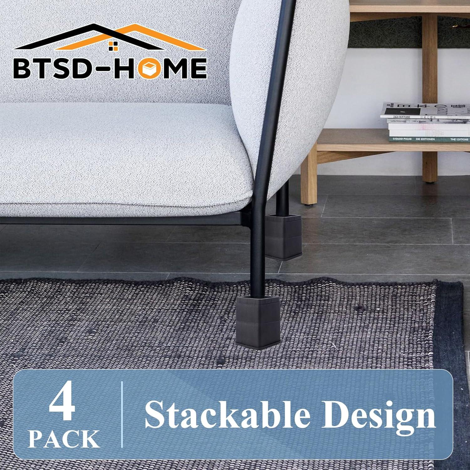 Black Stackable Plastic Bed Risers, 3 or 6 Inch, 4 Pack