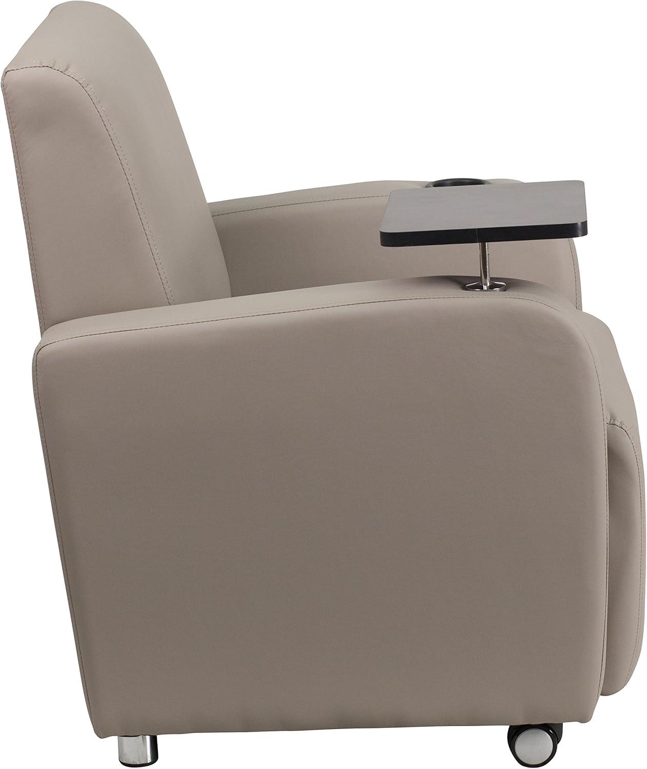 Flash Furniture LeatherSoft Guest Chair with Tablet Arm, Front Wheel Casters and Cup Holder