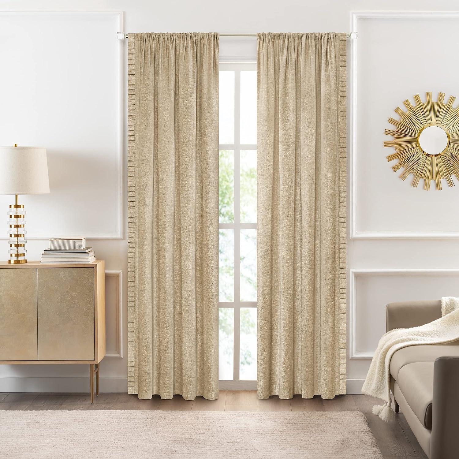 Tan Polyester Pleated Rod Pocket Curtain Panel, 52" x 63"