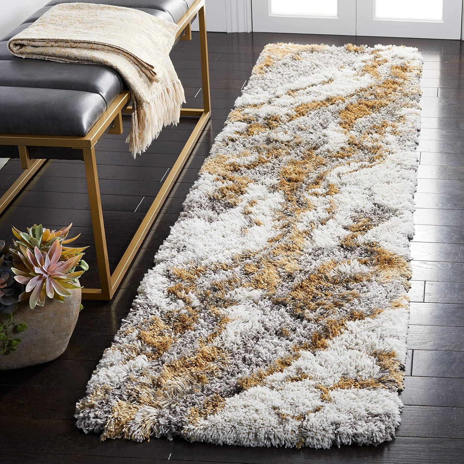 SAFAVIEH Horizon Konstantinos Abstract Shag Runner Rug, Grey/Gold, 2' x 17'