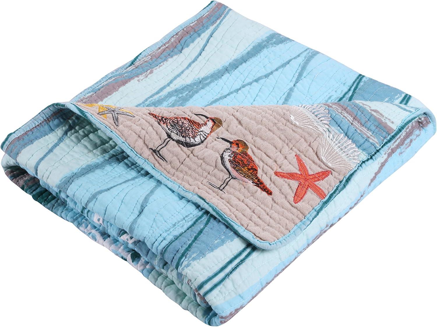 Maui Seashell Quilted Embroidery Reversible Throw