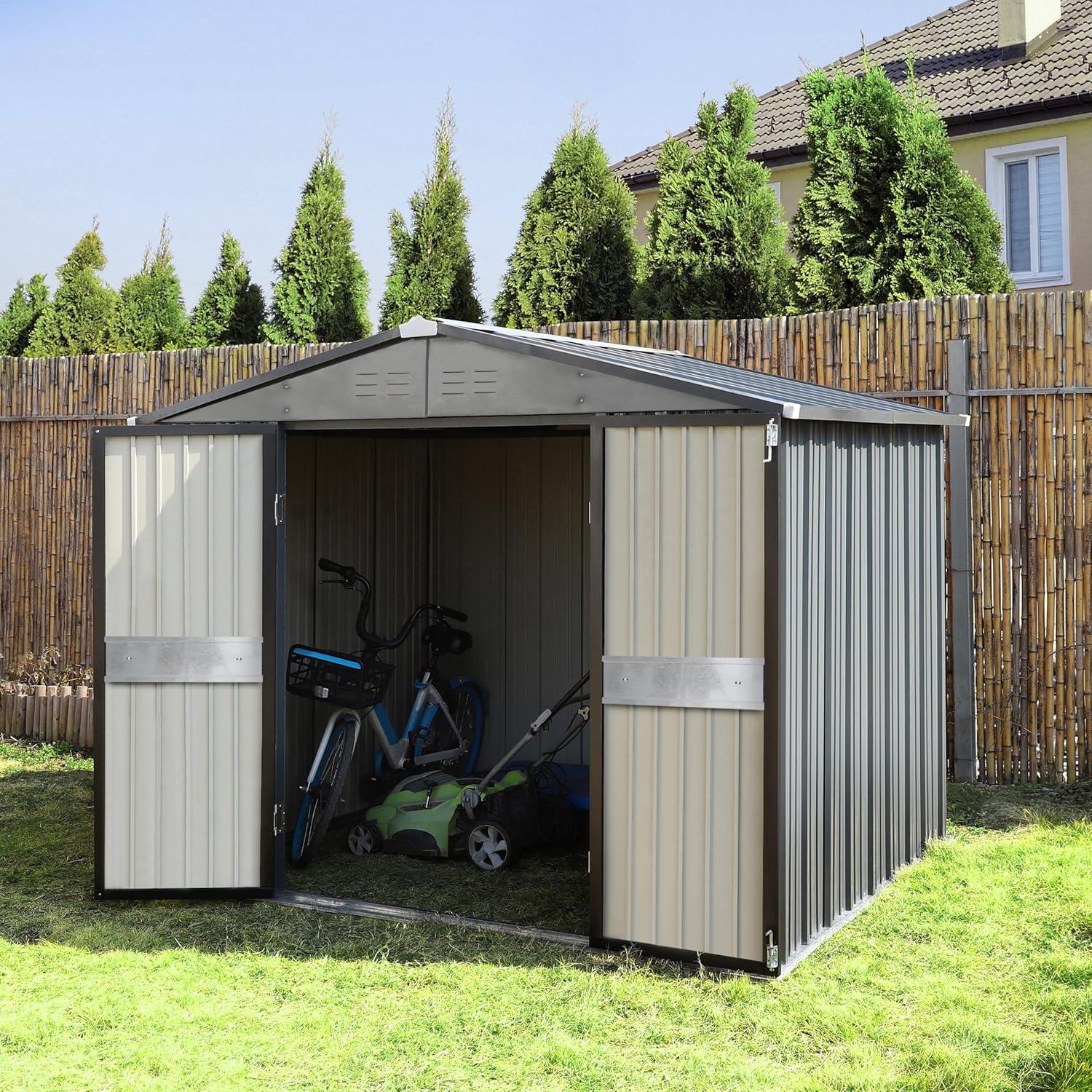 VEIKOUS  Outdoor Metal Storage Shed with Lockable Door and Air Vents for Garden 8x10