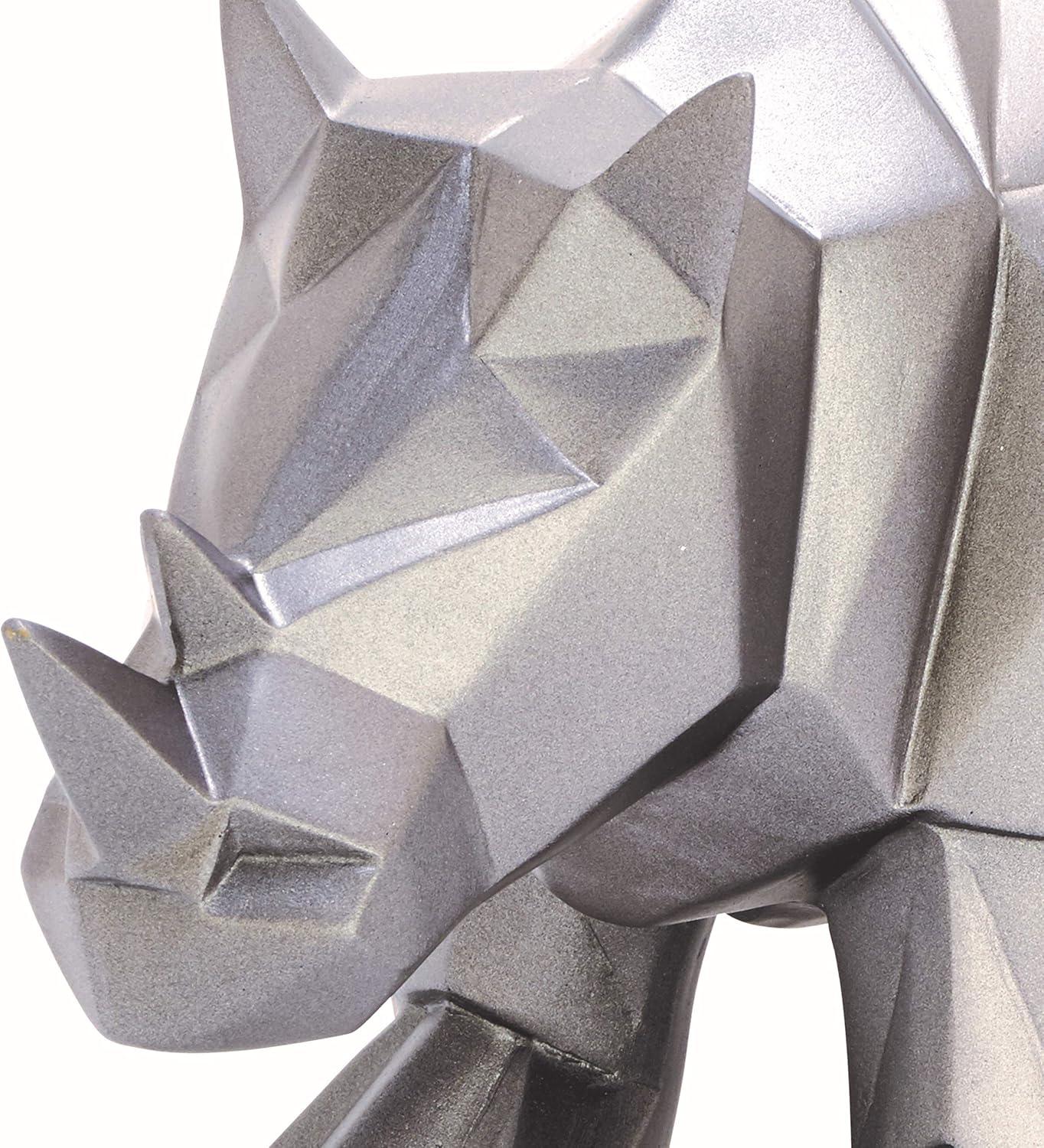 10" x 6" Silver Polystone Rhino Sculpture, by CosmoLiving by Cosmopolitan