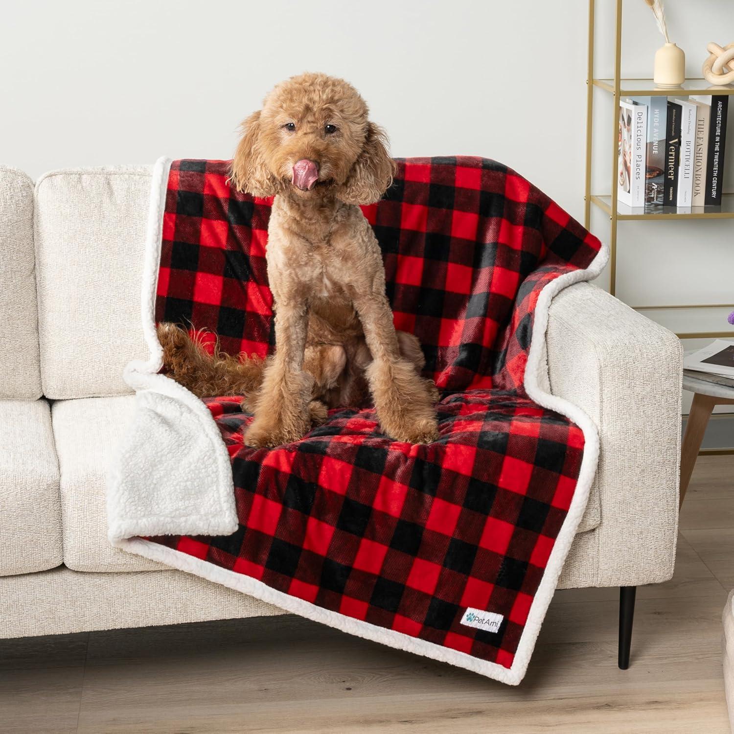 PetAmi Waterproof Dog Blanket For Small Medium Dog, Pet Puppy Blanket Couch Cover Protection, Sherpa Fleece Cat Blanket  Couch Sofa Bed Furniture Protector Reversible Soft Washable 29x40 Checker Red