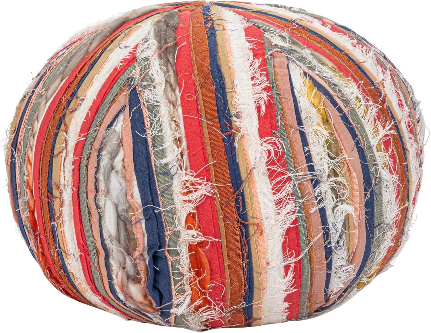 Multicolor Round Cotton Blend Pillow with Ripped Fabric Stripes