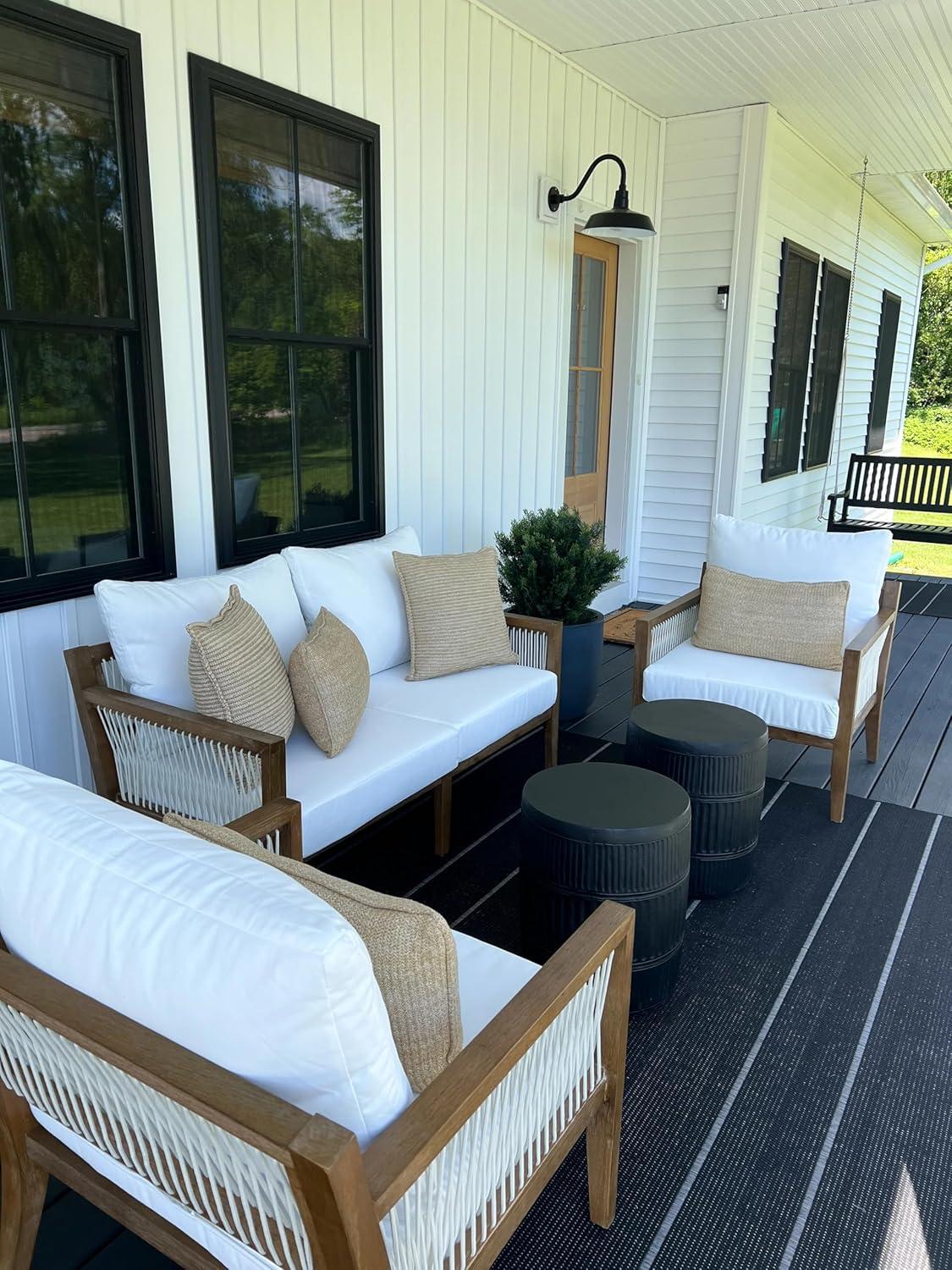 Nathan James 3pc Freya Bohemian Wood Outdoor Patio Conversation Set: Acacia Frame, Removable Cushions