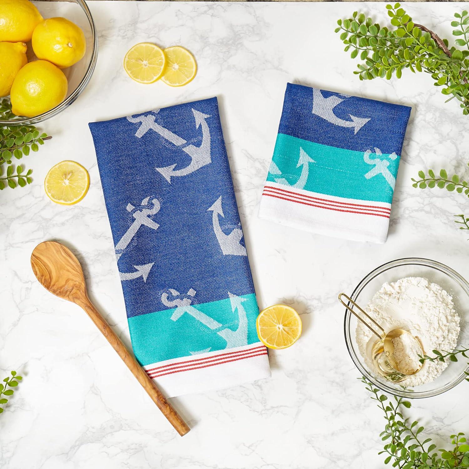 DII Anchor's Away Collection Kitchen, Dishtowel Set, 18x28, Jacquard, 2 Piece