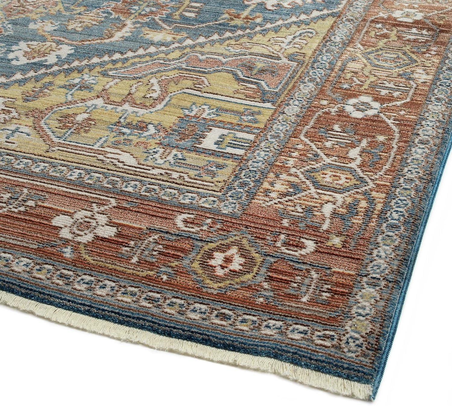 Rila Blue and Brown Square Synthetic Area Rug