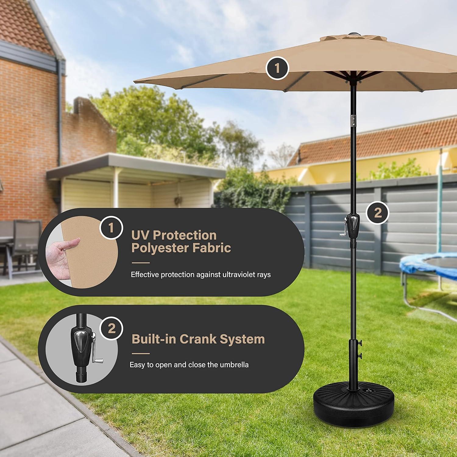 9FT Outdoor Patio Umbrella Table Market Umbrella with Push Button Tilt and Crank, 8 Sturdy Ribs, UV Protection Waterproof for Garden, Lawn, Deck, Backyard, Pool