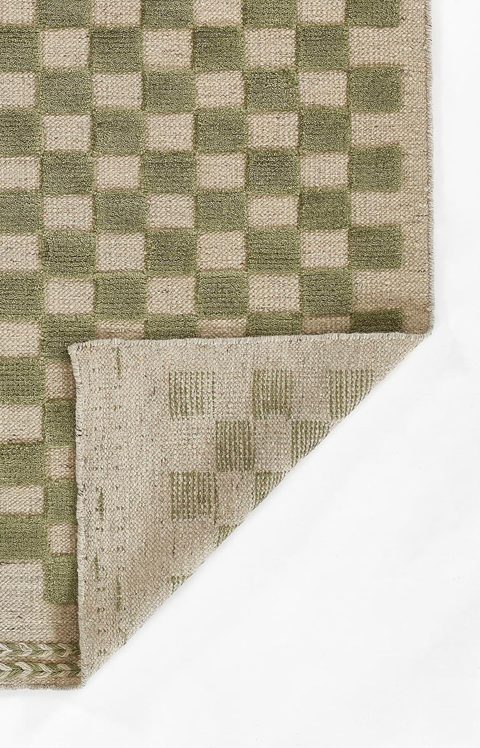 Momeni 5'x8' Willow Check Handwoven Area Rug Green: Wool, Classic Pattern, Low Pile, Indoor Use, Handmade