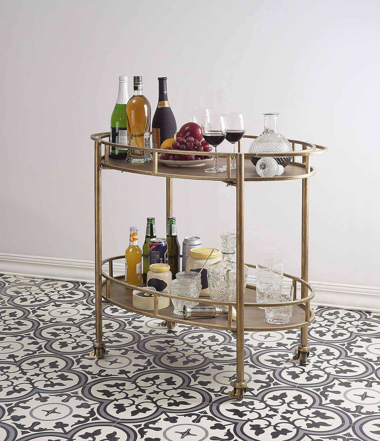 Creative Co-Op 2-Tier Metal Bar Cart with Locking Caster Wheels