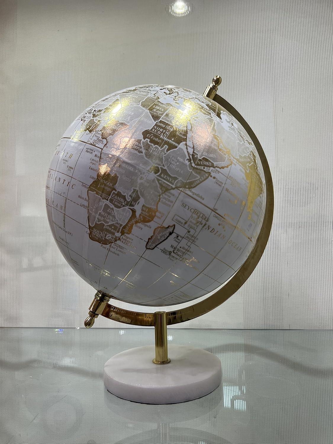 Abbott Collections  12 in. Globe on Stand, Ivory & Gold - Large