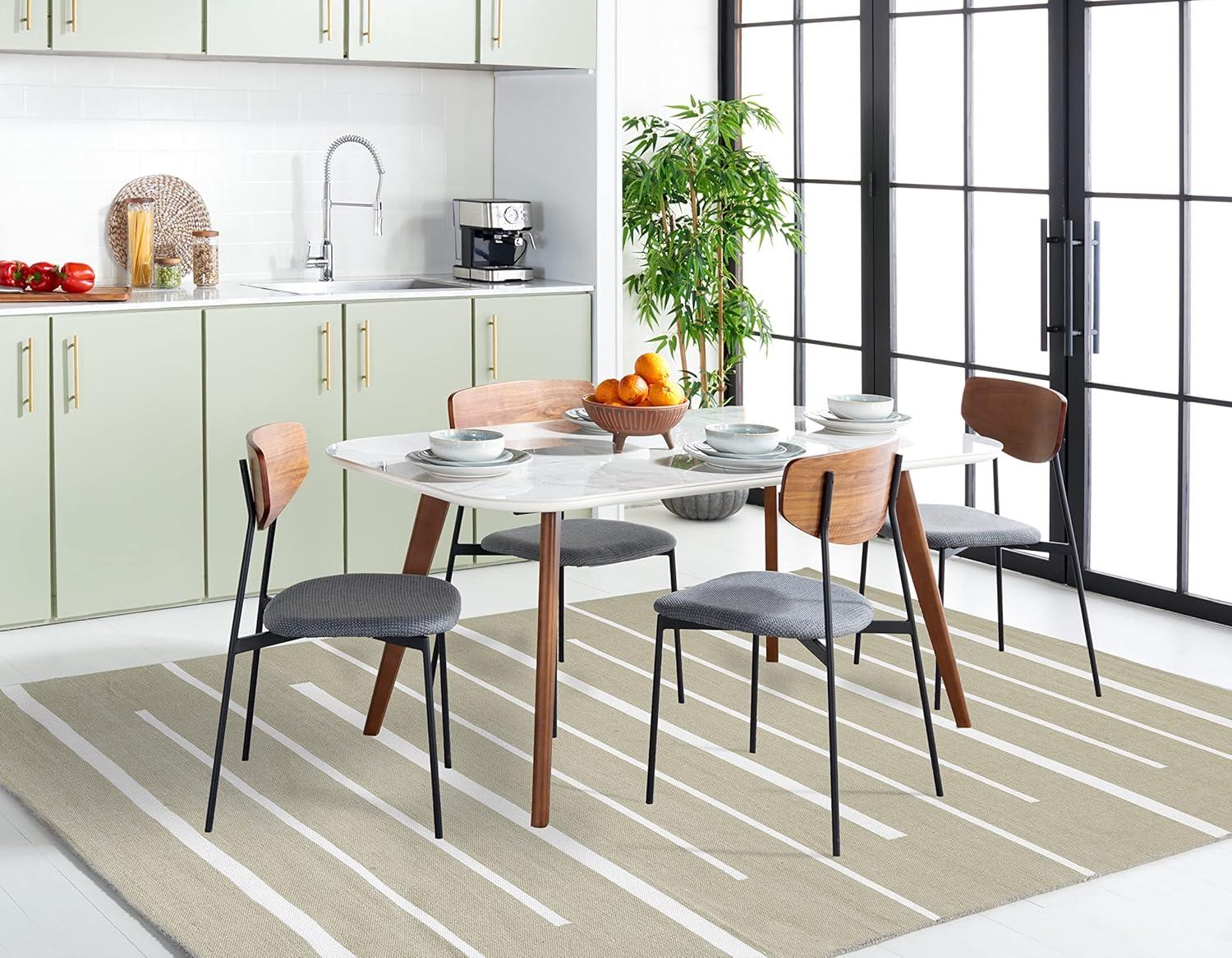 SAFAVIEH Montauk Oswald Geometric Striped Cotton Area Rug, Ivory/Light Green, 6' x 6' Square