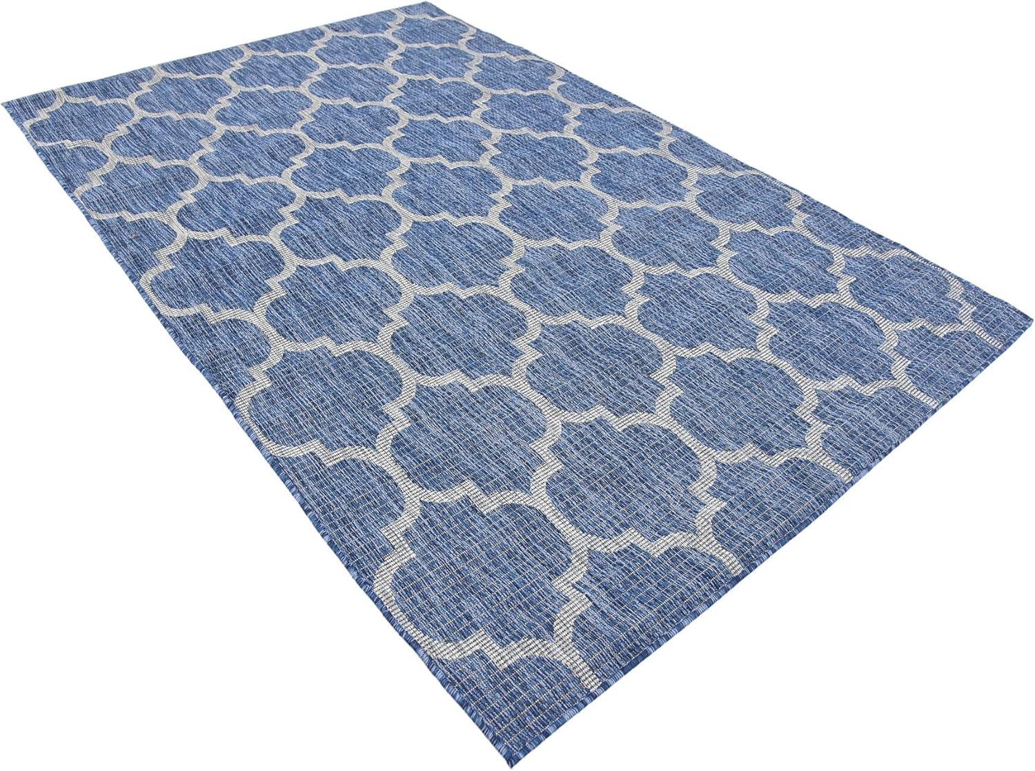 Unique Loom 5' 3 x 8' 0 Rectangle Indoor/Outdoor Trellis Navy Blue Area Rug