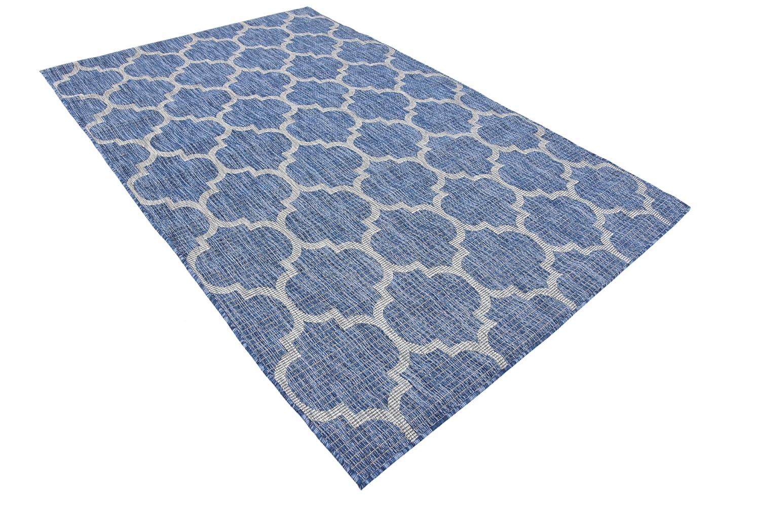 Unique Loom 5' 3 x 8' 0 Rectangle Indoor/Outdoor Trellis Navy Blue Area Rug