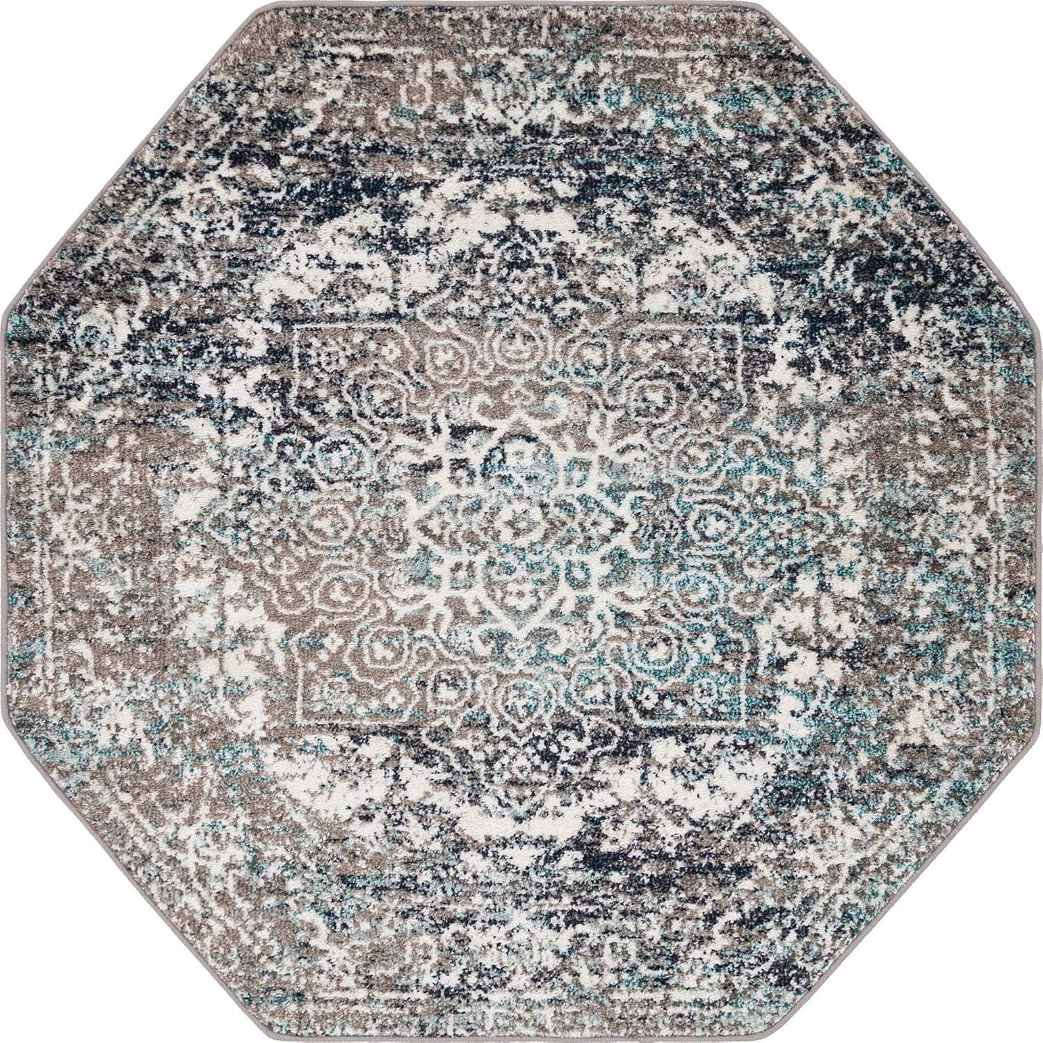 Unique Loom Richmond Collection Area Rug - Medallion (5' 3" Octagon Aqua/Ivory)