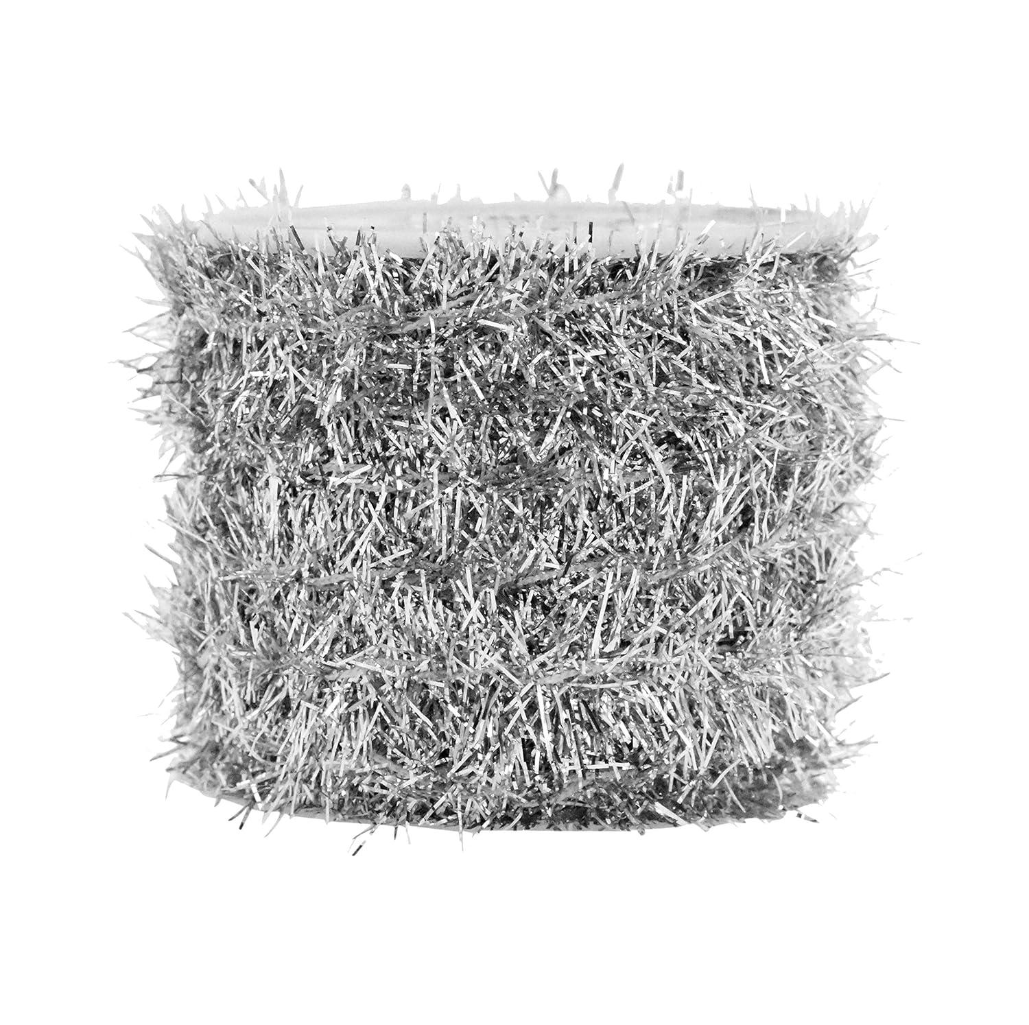 Mandala Crafts Tinsel Garland Décor - Thin Tinsel Ribbon - Metallic Mini Garland with Wire for Christmas Tree Decoration Wedding Birthday Party Supplies Silver 0.75 Inch 10 Yards