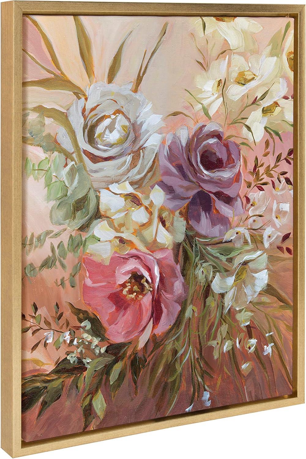 Gold Framed Floral Rose Bouquet Canvas Print