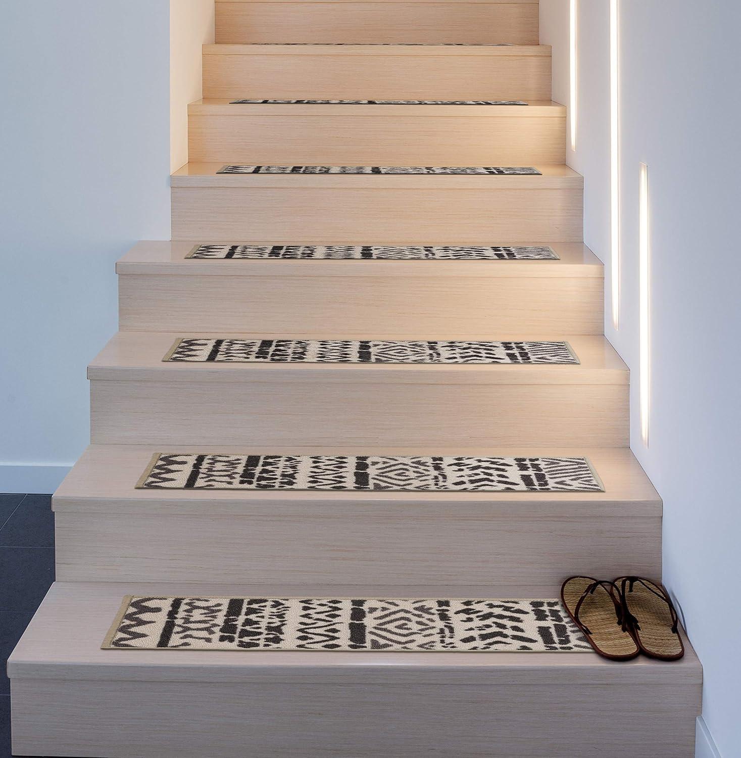 World Rug Gallery Bohemian Design Geometric Non-Slip Stair Treads