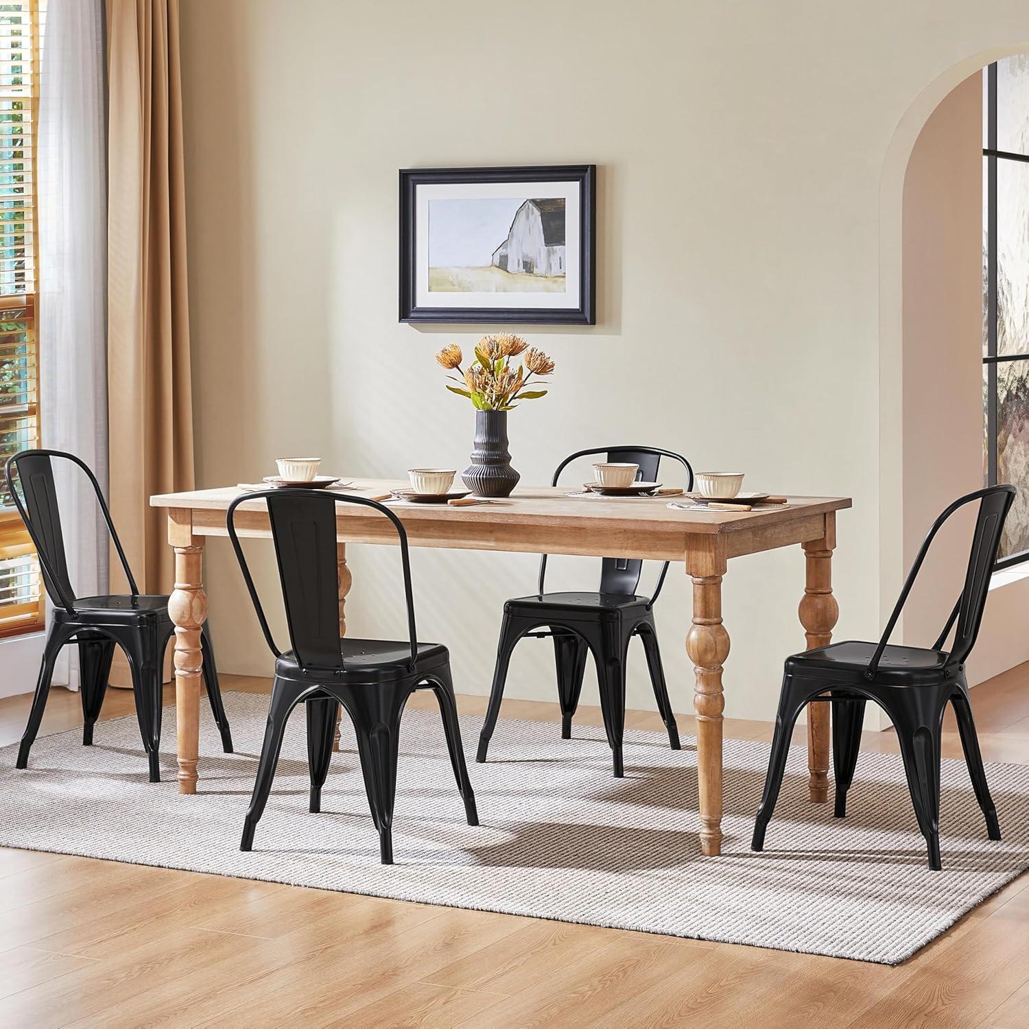 Metal Chairs Set of 4, Stackable Metal Patio Chairs 18 Inch Seat Height, Indoor/Outdoor Tolix Side Chair with Back, 330LBS Weight Capacity, Chic Kitchen Dining Chairs, Black