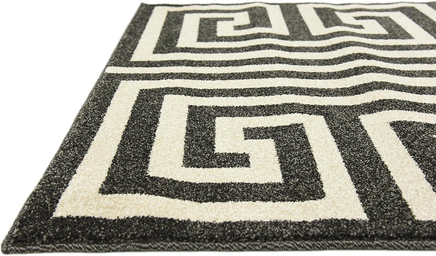 Black and Beige Geometric Rectangular Synthetic Area Rug