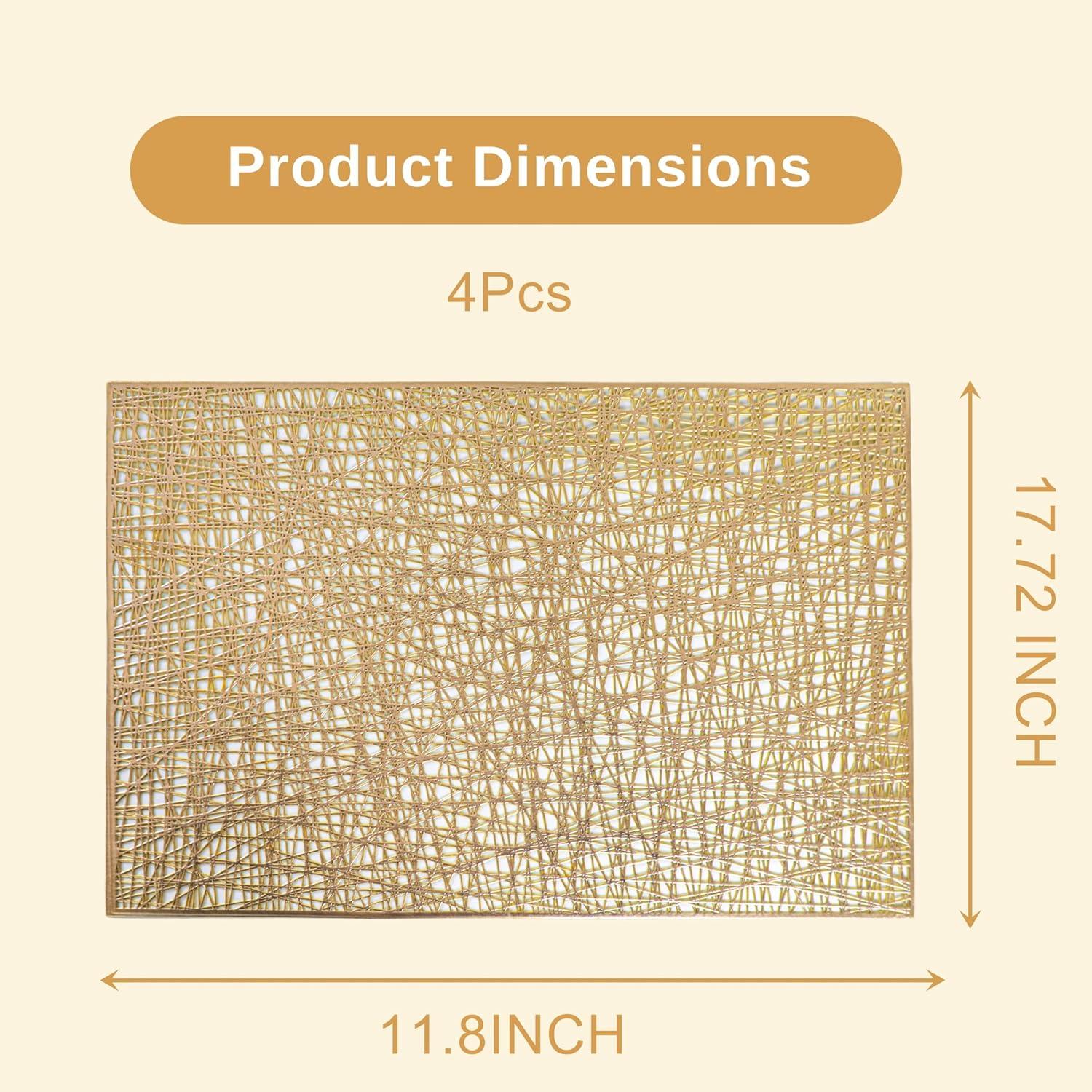 Holzlrgus Gold Rectangle Placemats Set of 4 Metallic Vinyl Easy to Clean Non-Slip Stain Heat Resistant Washable Wipeable Morden Abstract Table Mats for Dinning Wedding Party Festival