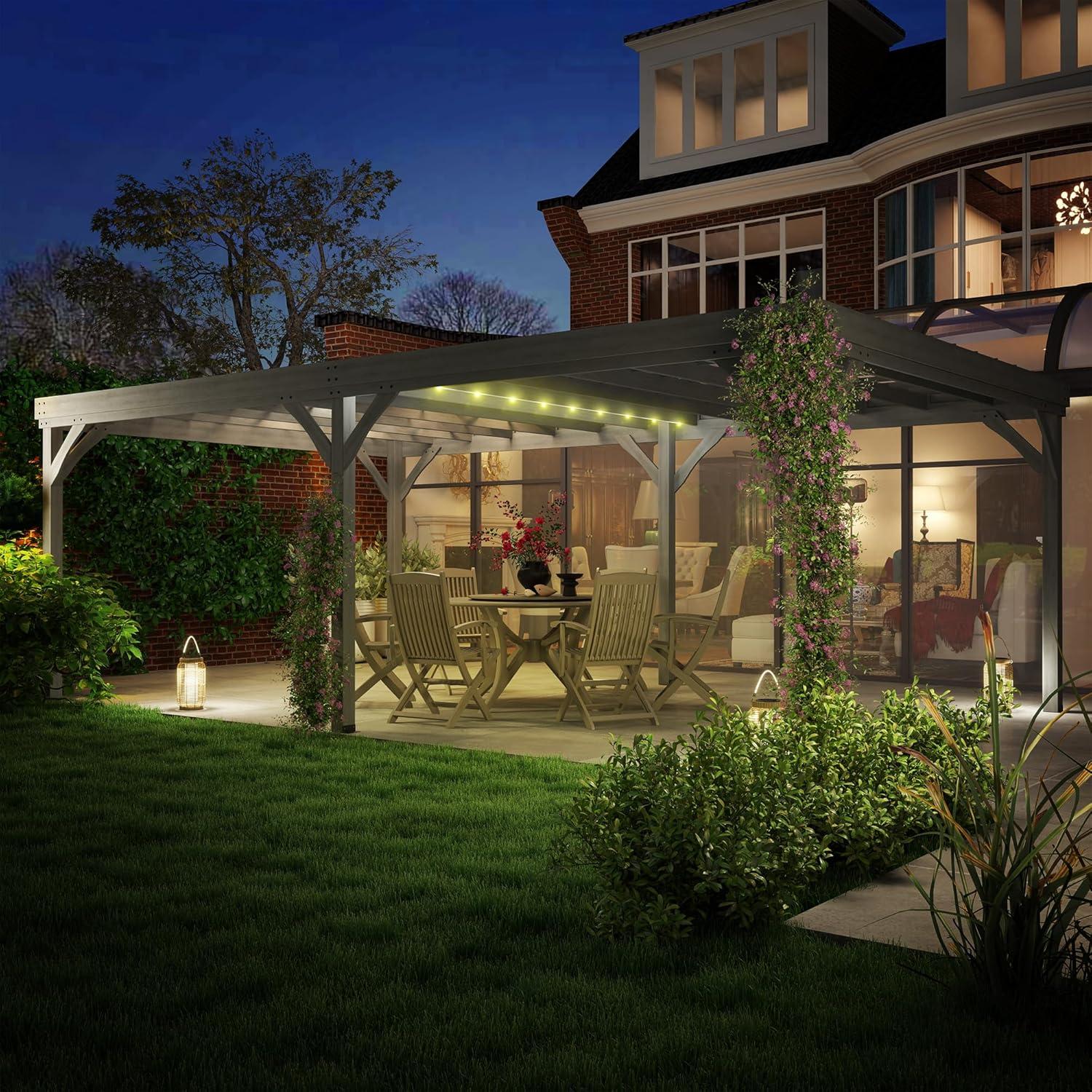 Outsunny 12' x 20' Wooden Pergola Grape Trellis, Outdoor Gazebo for Garden, Patio, Backyard, Deck, Gray