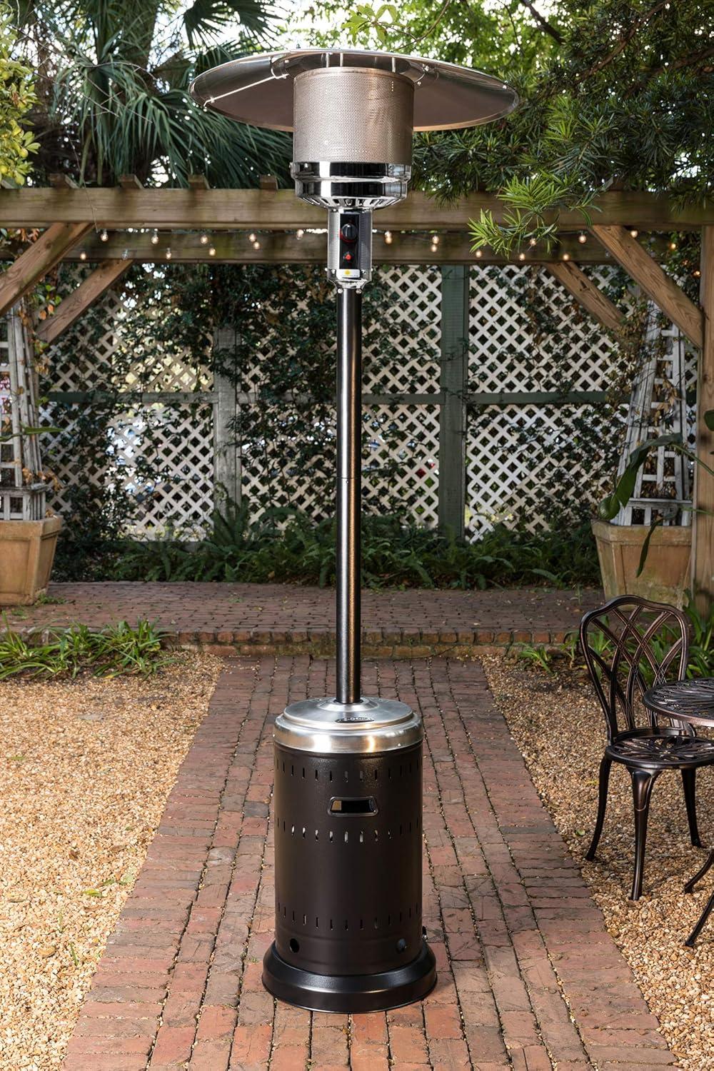 Fire Sense Patio Heater with Wheels 46,000 BTU Output Electronic Ignition System Propane Heater-aged chestnut