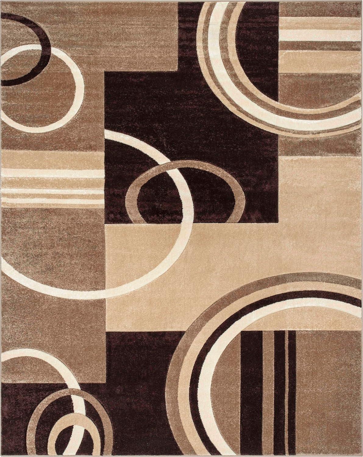 Echo Shapes Circles Modern Geometric Comfy Casual Hand Carved Abstract Contemporary Thick Soft 5'3" Round Blue Area Rug