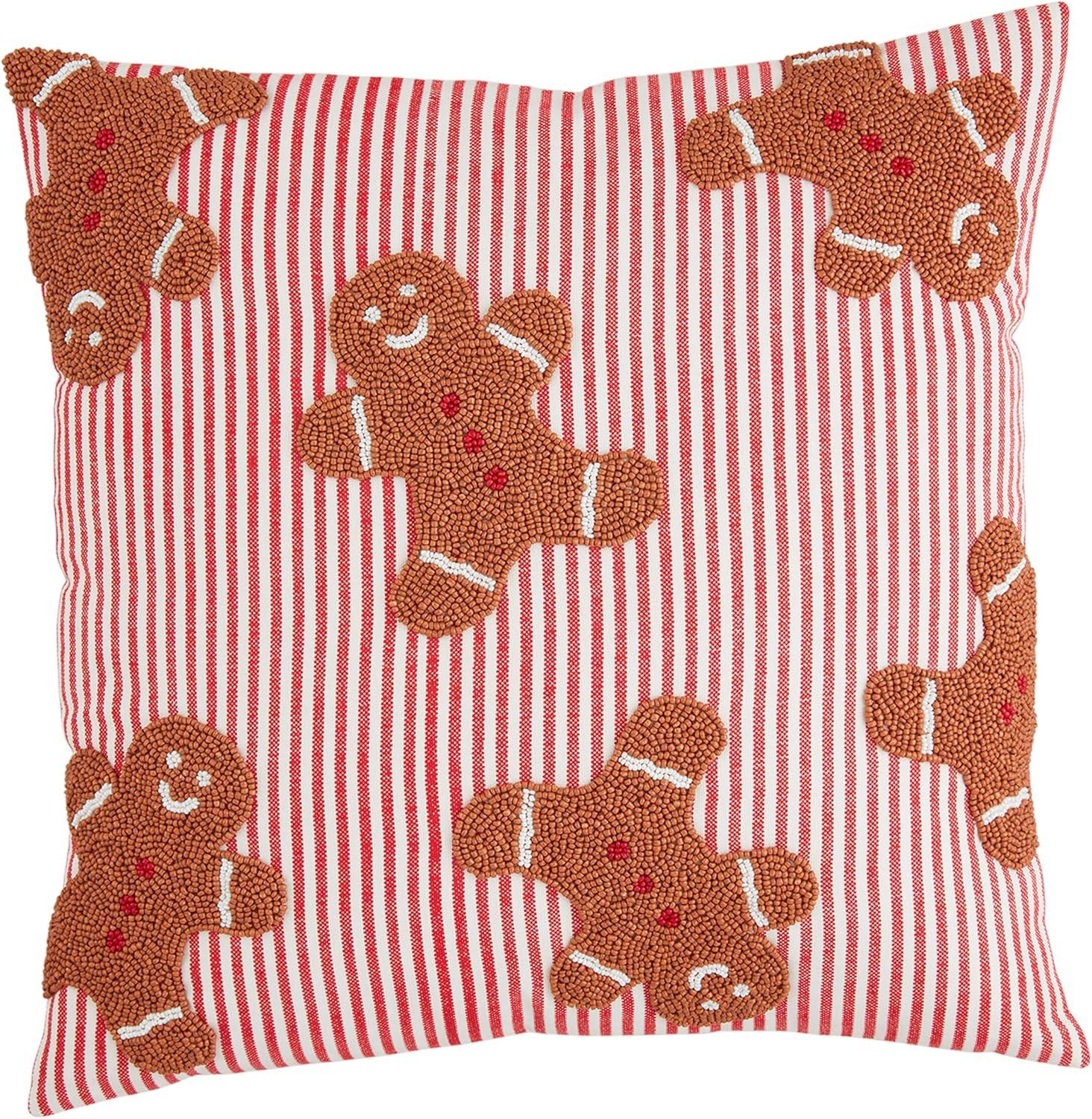 Mud Pie Gingerbread Beaded Pillow, 18" x 18", RED
