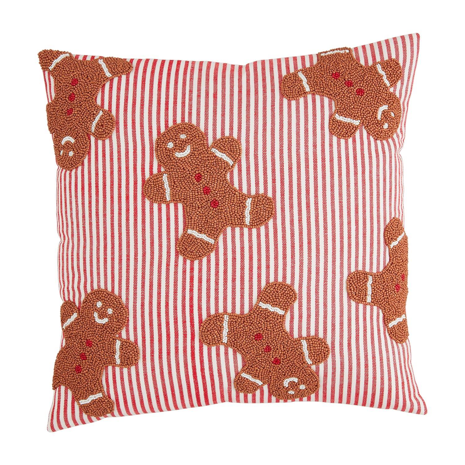 Mud Pie Gingerbread Beaded Pillow, 18" x 18", RED