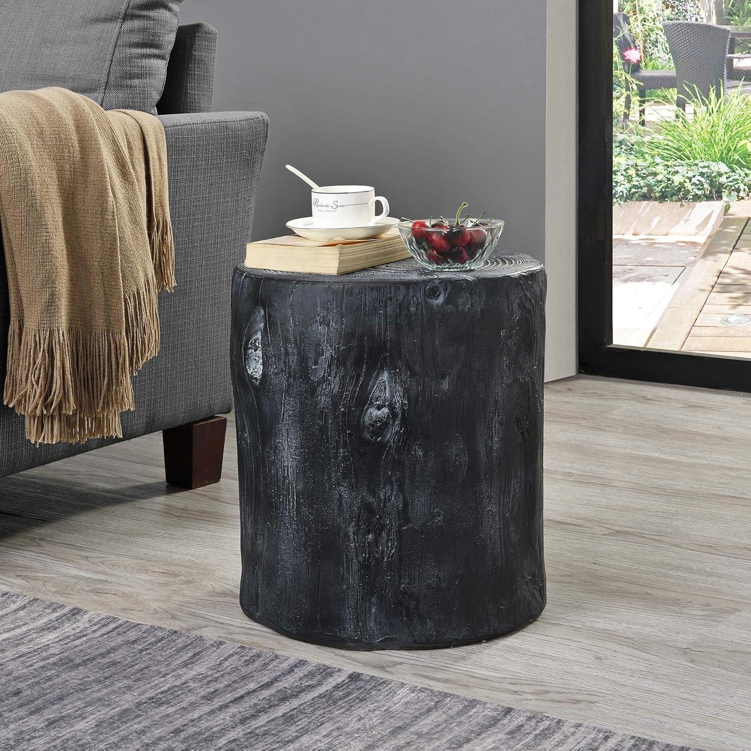 FirsTime & Co. Black Arbor Log Outdoor End Table, Modern, Painted, Round, Wood, 15 x 14 x 17 in