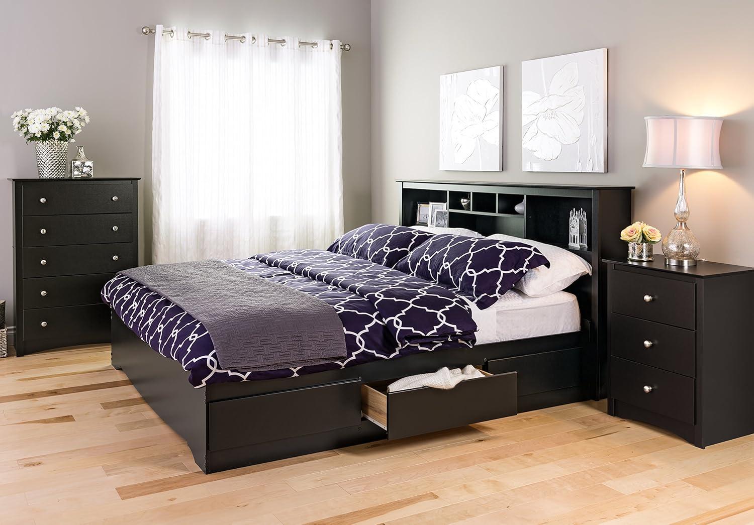 Prepac Sonoma 3 Drawer Nightstand - Black : Wood Composite Bedside Table, Rectangle Shape, Spot Clean