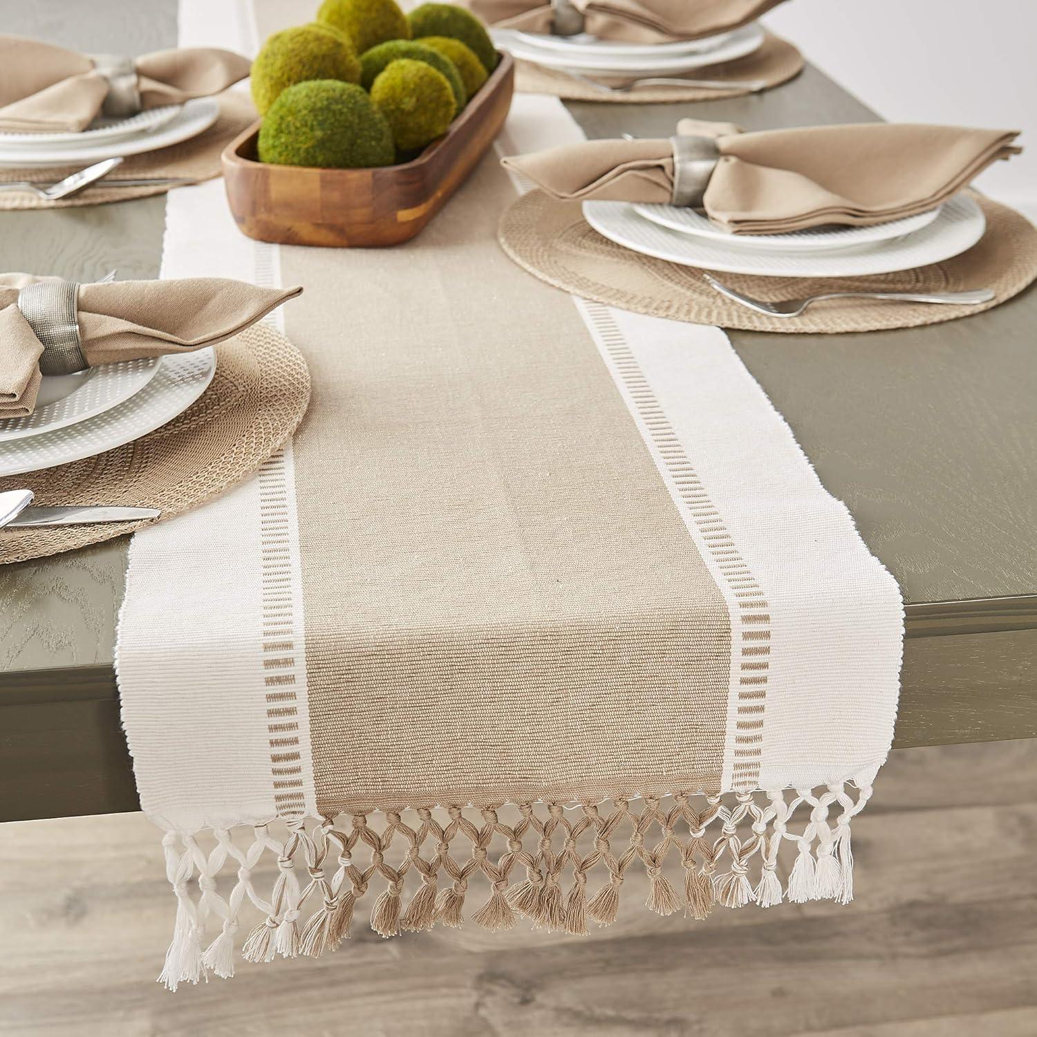 Design Imports  13 x 72 in. Stone Dobby Stripe Table Runner