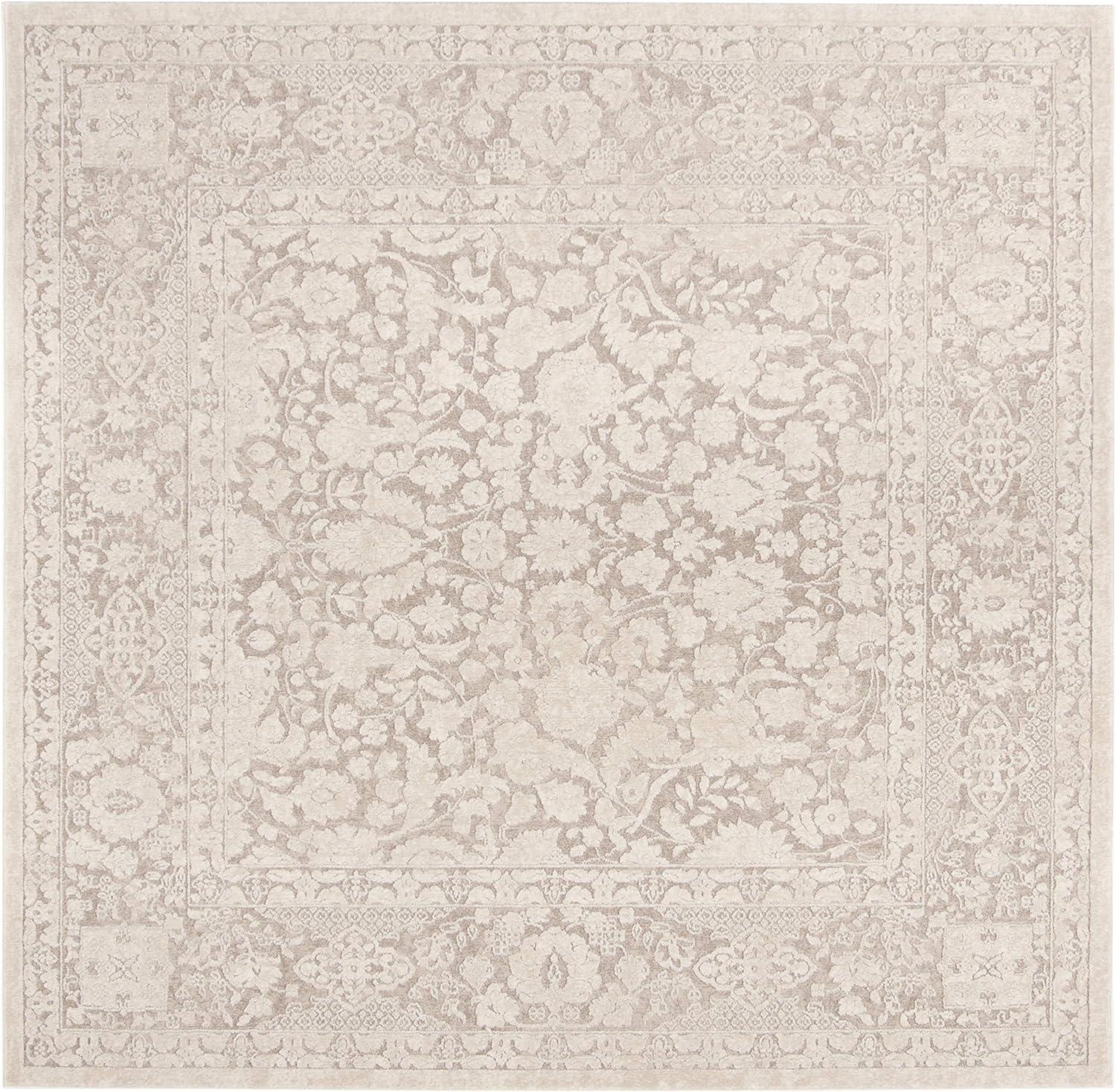 Elegant Beige Floral Square Synthetic Area Rug 6'7"