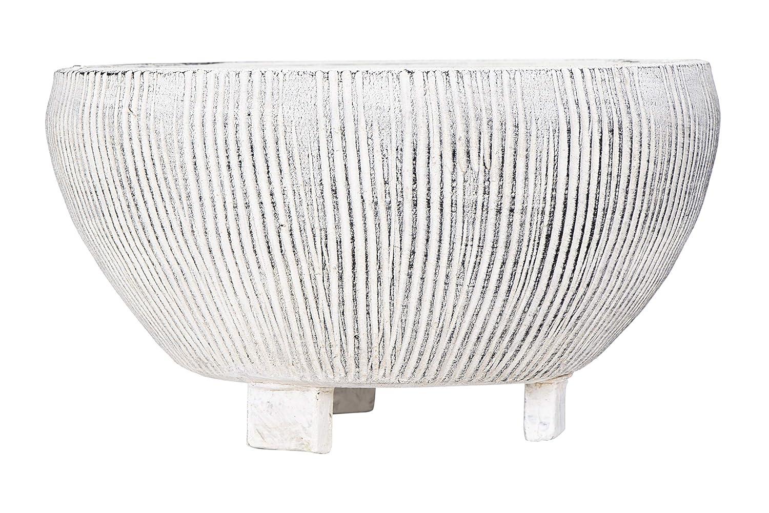 Storied Home Small Footed Terracotta Planter with Fluted Texture Distressed Cream: Indoor 4.5" Hand-Painted Vase