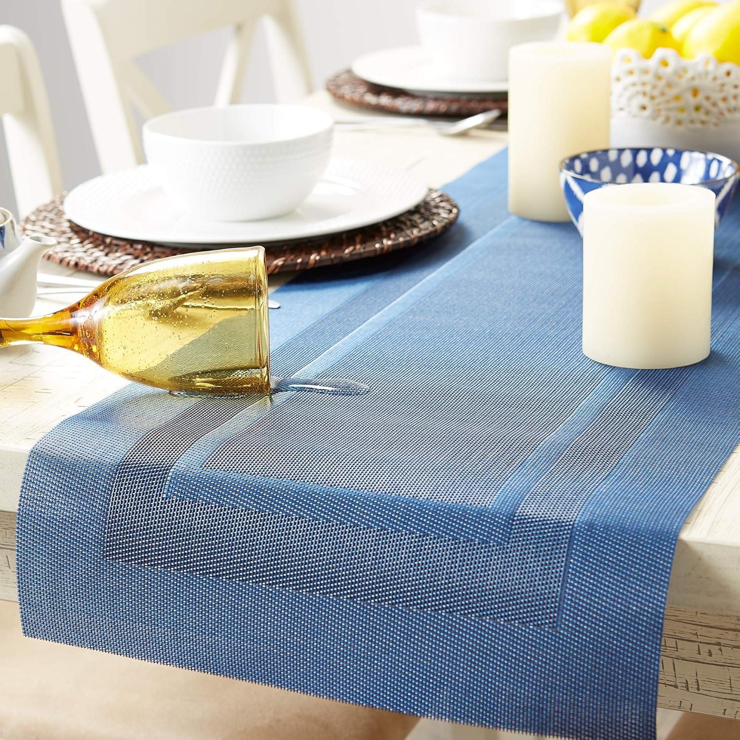 DII 14x72" Modern PVC Polyester Doubleframe Table Runner in Nautical Blue