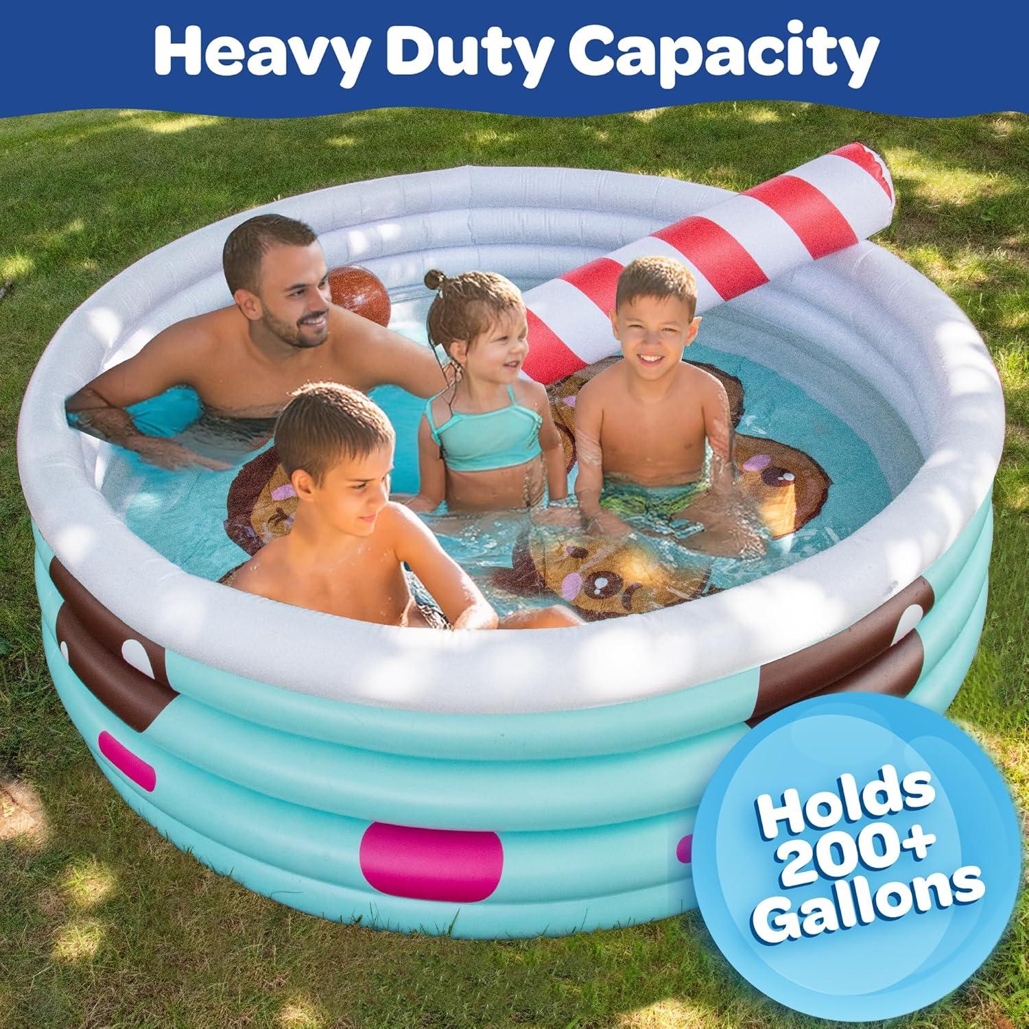 Inflatable 67 x 26 Large Kiddie Pool- Kawaii Inspired Kid's Pool w Mini Boba Beach Balls & Pool Noodle Straw - Family Sized For Summer Fun!
