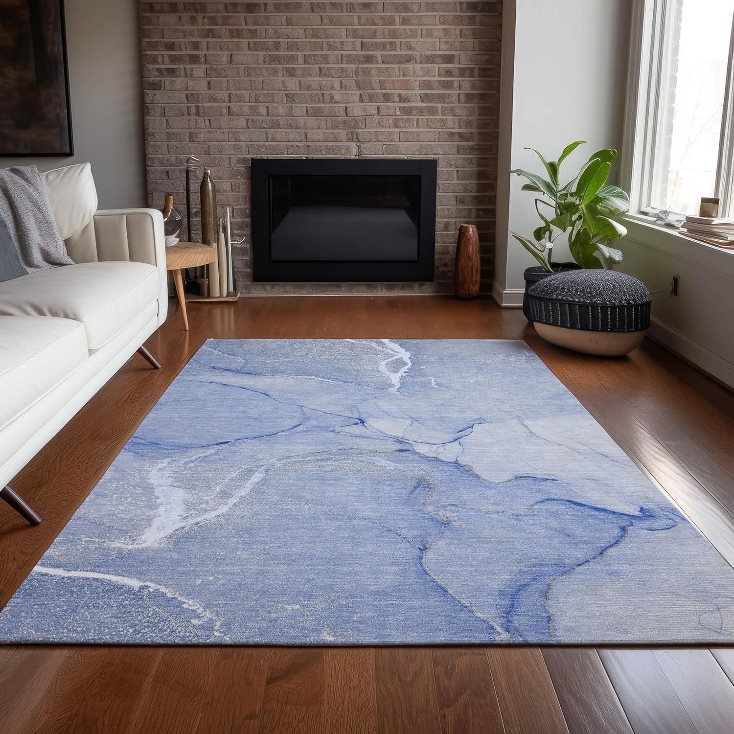 Addison Rugs Chantille ACN510BU 5 x 7 (ft) Polyester Blue Rectangular Indoor/Outdoor Abstract Machine washable Area rug