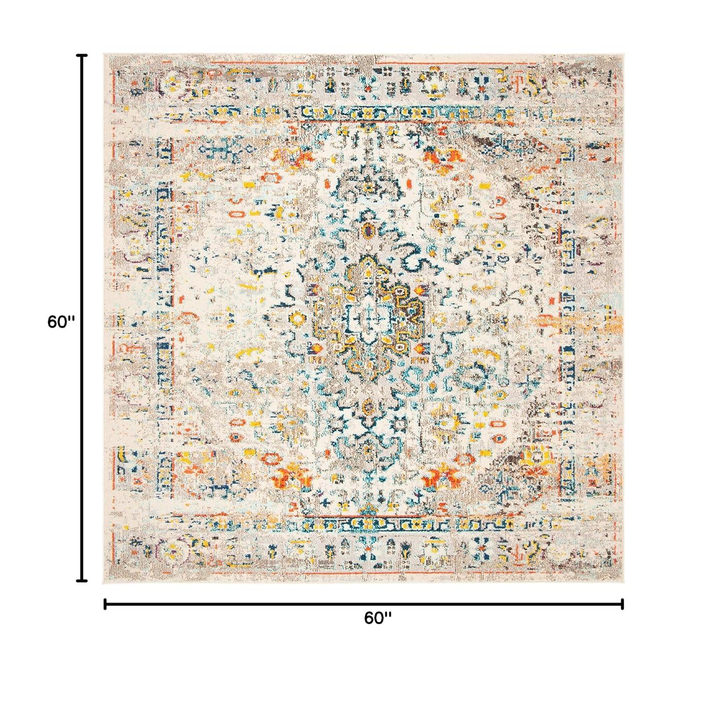 Madison MAD474 Power Loomed Indoor Area Rug - Cream/Blue - 5'x5' - Safavieh